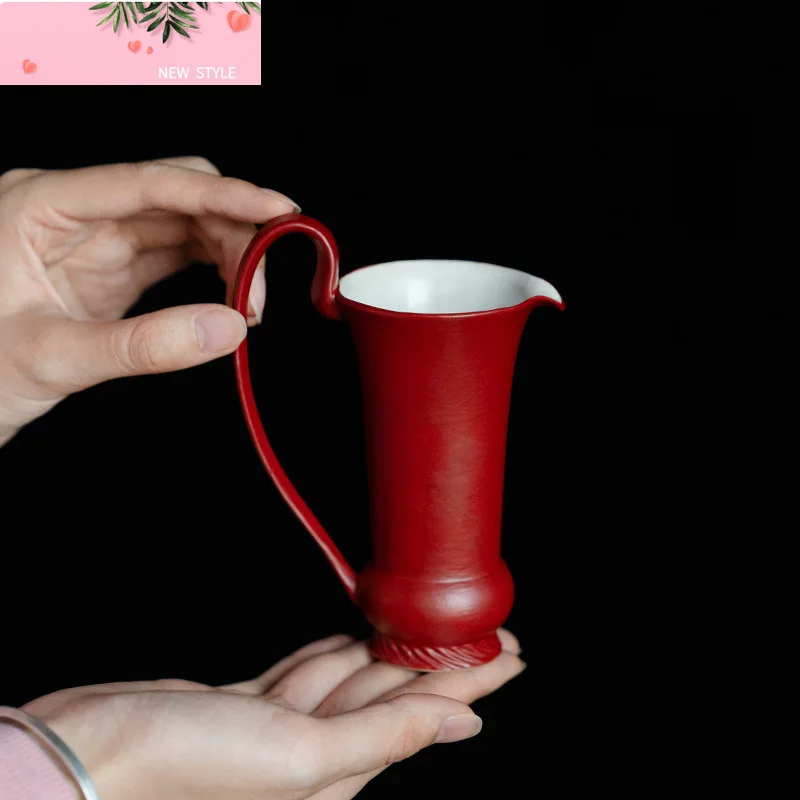 

125ml Original Mineral Glaze Tea Pitcher Zen Cinnabar Red Cha Hai Vintage Justice Cup With Handle Fair Cup Tea Ceremony Supplies