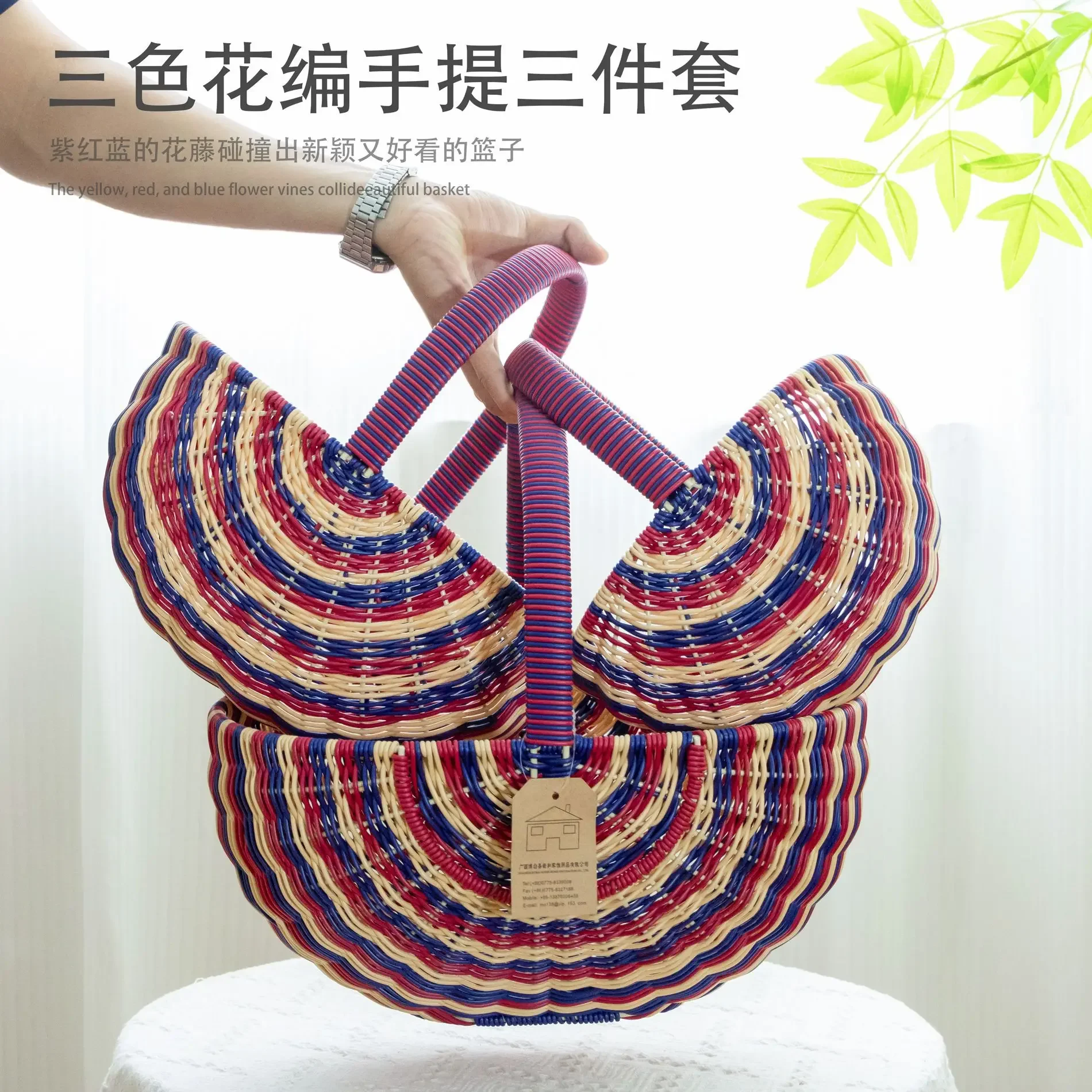 Handheld  rattan woven household shopping outdoor picking handmade woven  living room storage bask