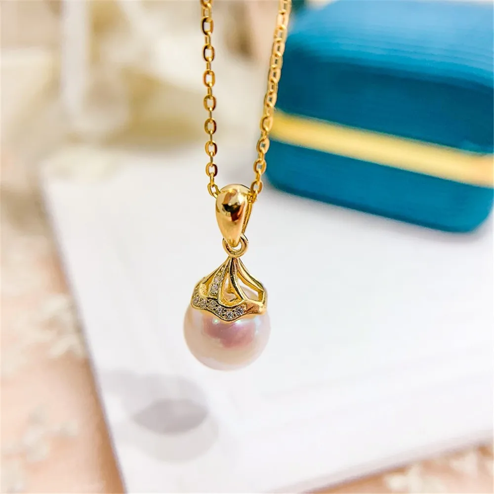 DIY Pearl Accessories S925 Sterling Silver Pendant with Empty Support Fashion Jade Necklace Pendant Fit 8-10mm Round Beads D127