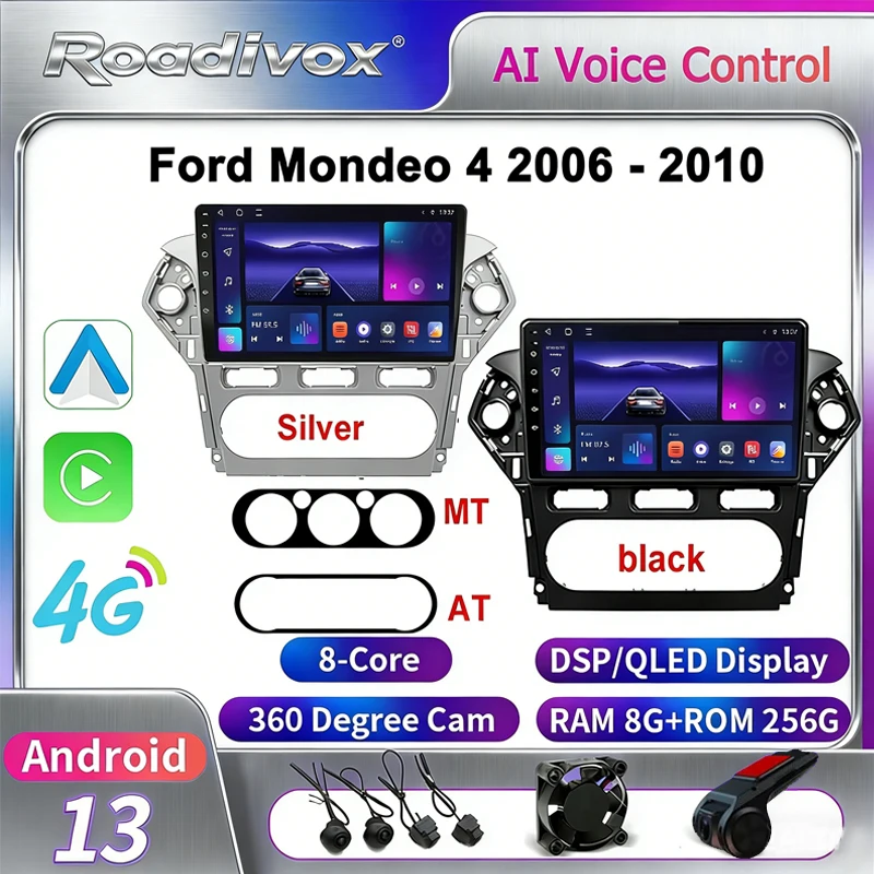 roadivox Android Car Radio for Ford Mondeo 4 2006 - 2010 GPS Navigation Video Screen Multimedia Player Tape Recorder Carplay 4G
