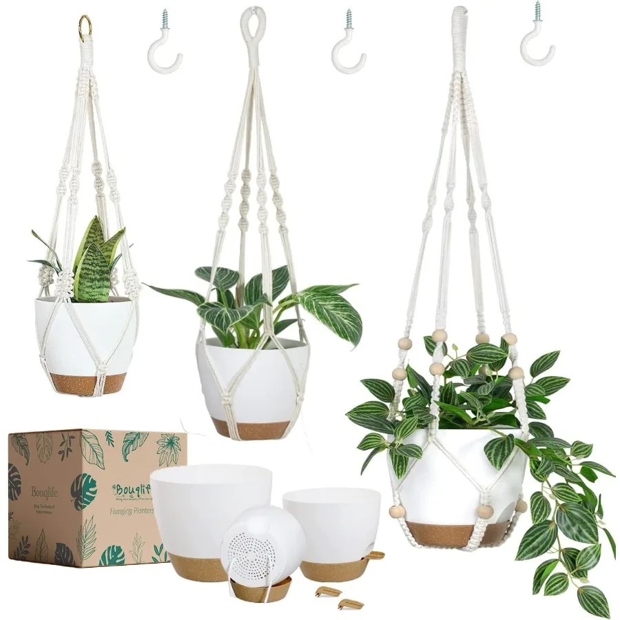

Hanging Planters with Macrame Plant Hangers for Indoor Outdoor Plants 3 Set Self Watering Pots Hanging Baskets Flower Pot Holde