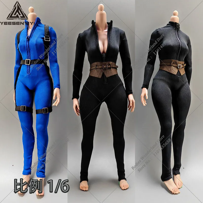 Multiple Options YEESENYIYI 1/6 Scale Women's High Neck Sexy Zipper Slim Jumpsuit Waistbands Model for 12In Female Action Figure