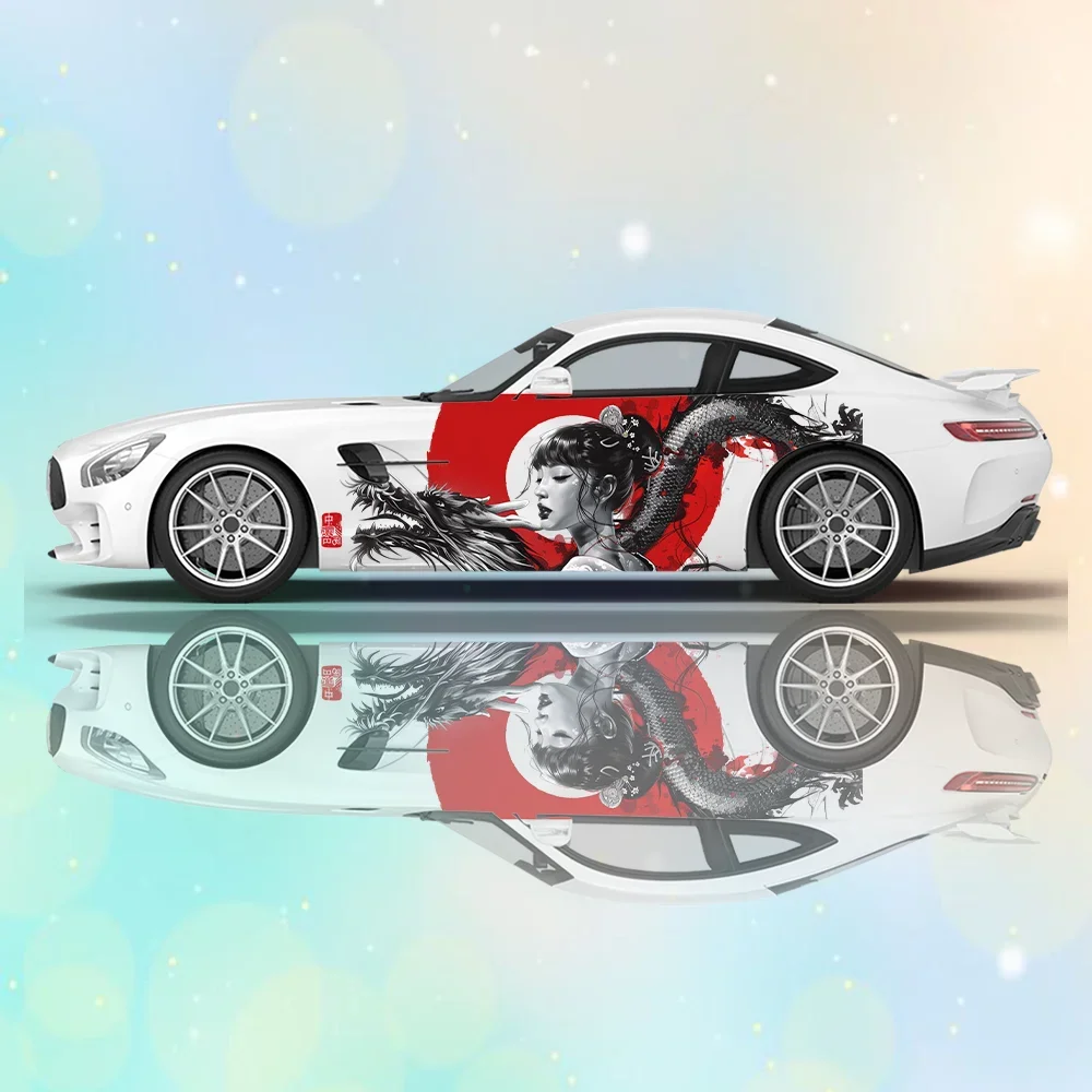 

Japan Geisha Dragon Car Side Sticker Decoration, PVC Waterproof Scratch Resistant Decal, Car Protection, Auto Accessories Gift