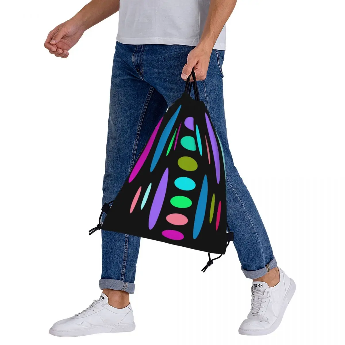 Mochilas con patrones de paleta de pintura de óvalo colorido, bolsas con cordón, paquete de bolsillo, bolsa deportiva, bolsa de libros para estudiantes de viaje