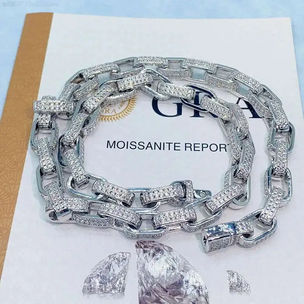 

Selling Men's S925 Sterling Silver Cuban Chain Moissanite Cuban Chain Necklace Bracelet