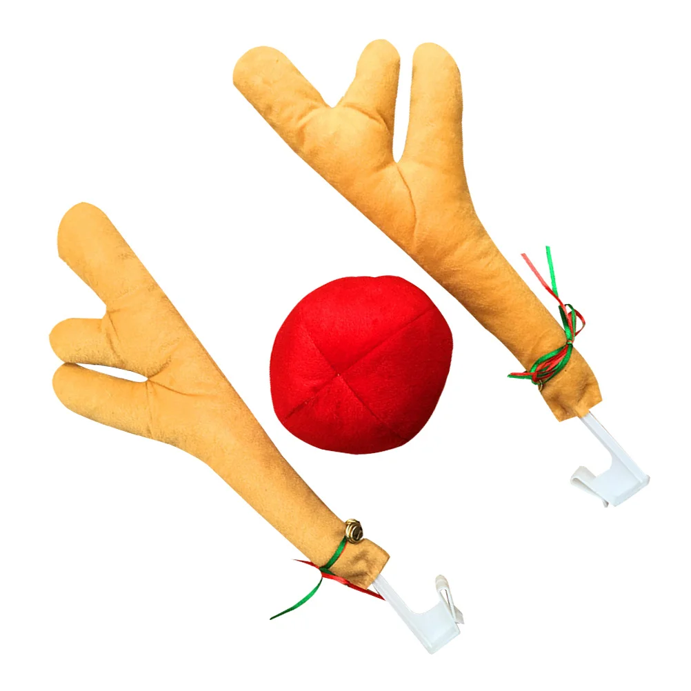 1 مجموعة عيد الميلاد سيارة قرون الرنة الأنف الديكور عطلة الشتاء عيد الميلاد ديكور جلجل أجراس للسيارات الشاحنات Suv سهلة التركيب