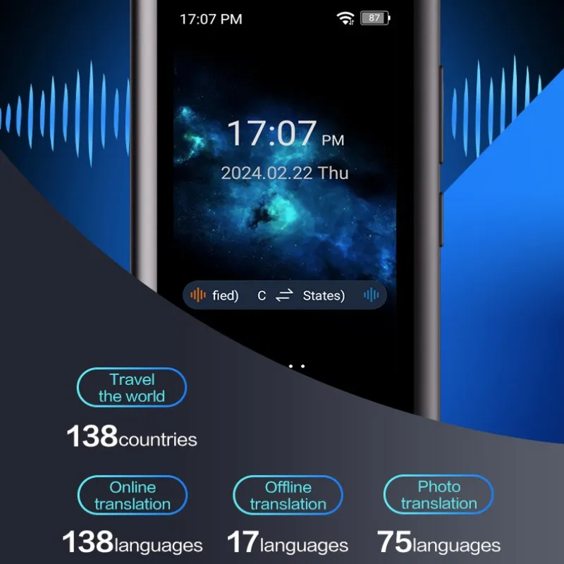 T17 Smart Translator Support Voice Recording & Photo Translate WIFI ChatGPT Online/Offline Translation 138 Multi-language 2-way