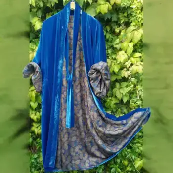 Koreansk sammetsklänning i stor storlek, digitalt blommönster med långt skärp, nattkläder, enaxlad, mini-midiklänning i polyesterfiber 10 best sales Knit maxi - №5