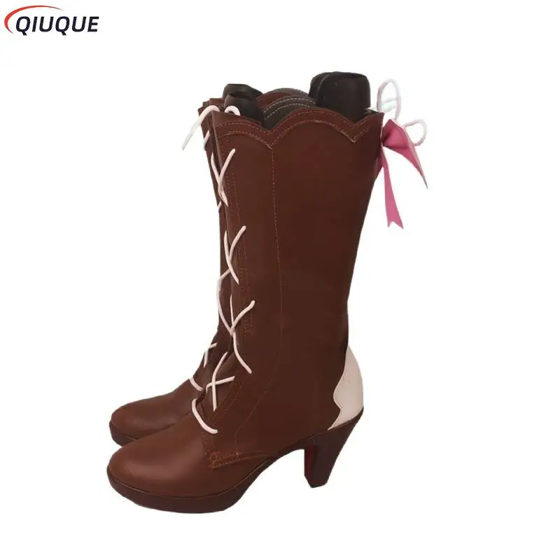 Kamisato Ayaka Missive Cosplay sapatos para mulheres, botas de perna média, pele Springbloom, novo