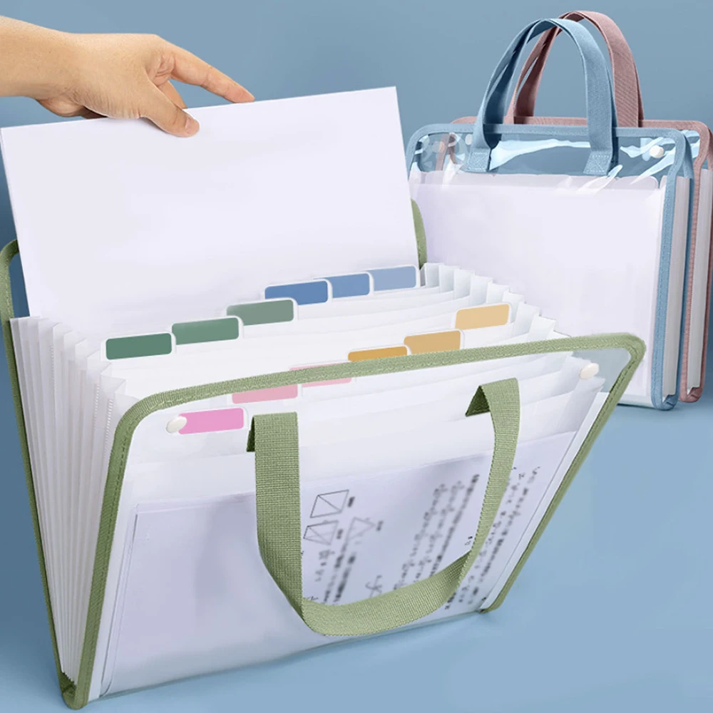 

A4 13 Pocket Extended File Storage Bag - Durable PVC, Waterproof, Portable Folder, Suitable for Students and Offices