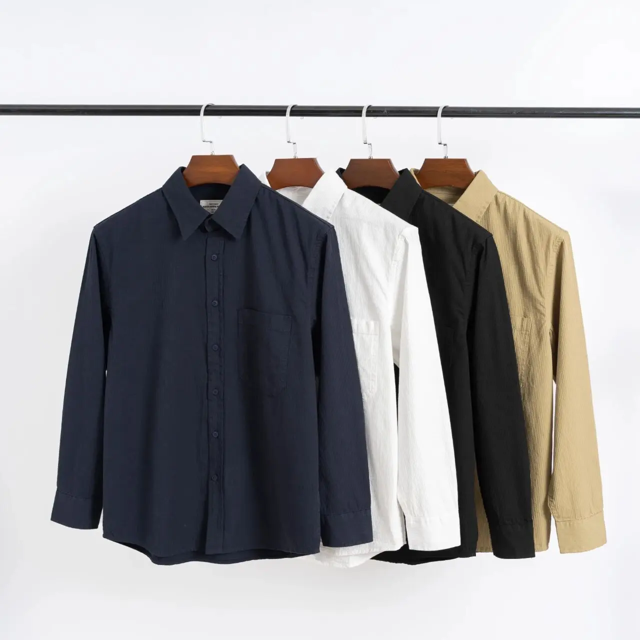 

Casual Cotton Long Sve Striped irt Men's Busin Casual Color Coat Spring Autumn Faion Stand Fit ket Detail