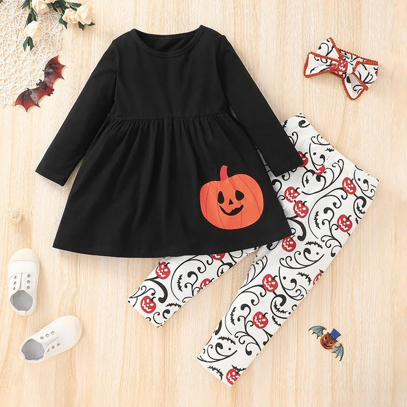 

Kid Girl 1-6 Years 0ld Long Sleeve Halloween Blouse Long Pants Outfit Toddler Infant Clothing Set Kids Wear Ootd For Baby Girl