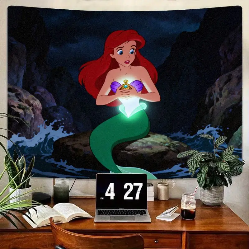 

1PC Disney The Little Mermaid Ariel Glowing Shell Tapestry Modern Polyester Wall Art Bedroom Living Room Decor Gift for Girls.