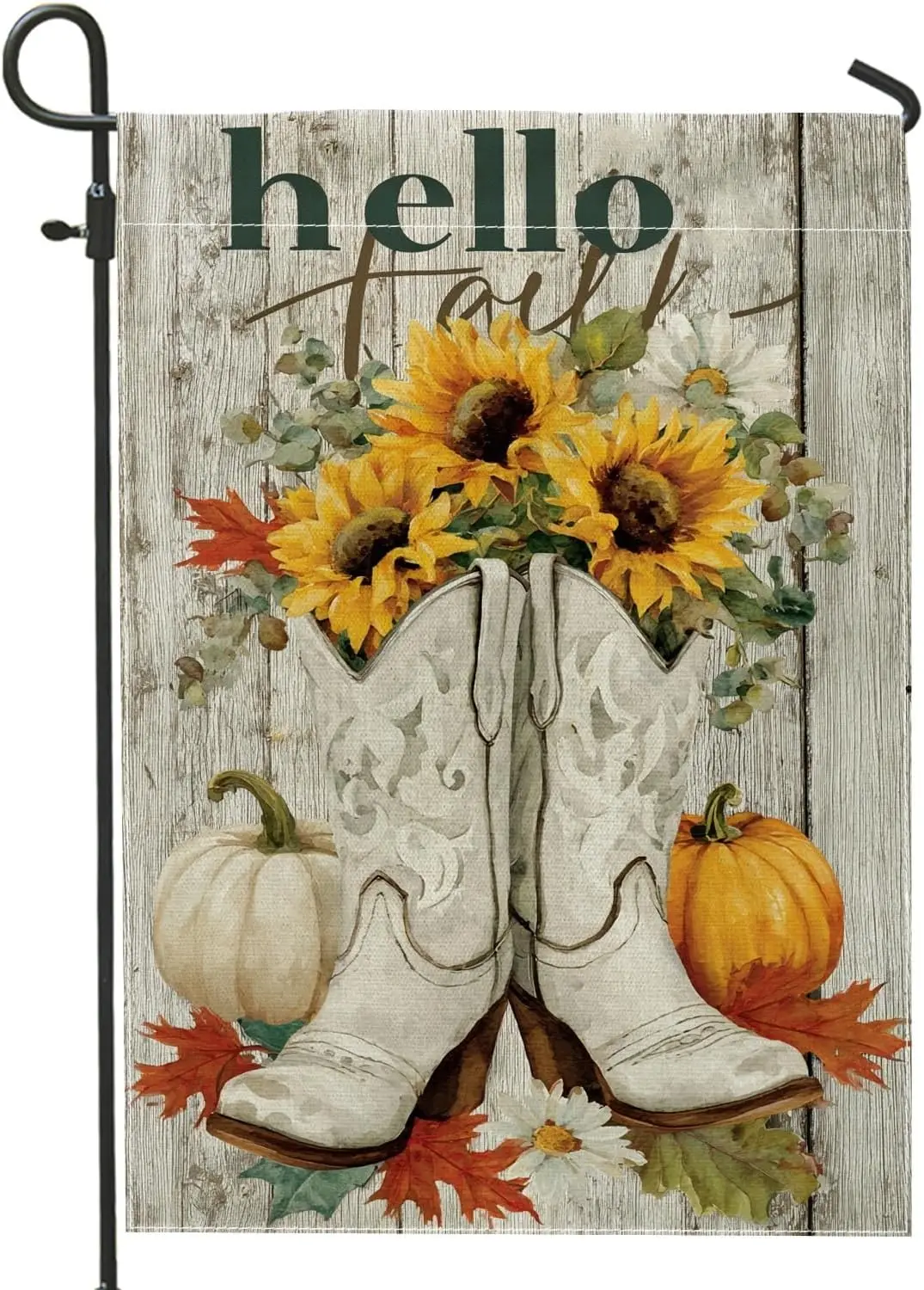 Fall Rustic Cowboy Boots Garden Flag, Beige Sunflower Floral Decor Yard Banner, Double Sided Burlap Autumn Outdoor Home Deco UUX