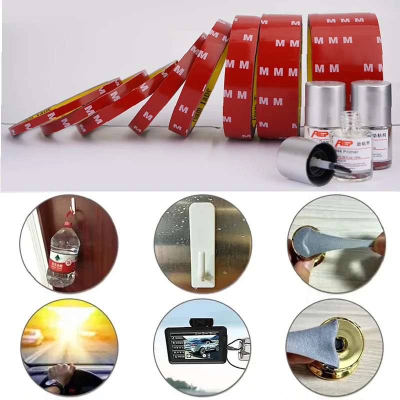 10ML Primer Adhesive Adhesion Promoter +Double Side Adhesive Car Door Kitchen Bathroom Accessories Styling Enhanced Viscosity