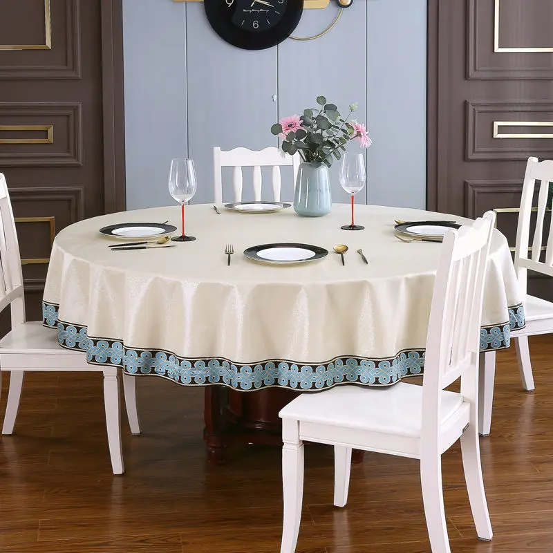 Table Cloth Round Diameter 160cm Solid PU Fabric Waterproof Simple Table Cover Oilproof Dinning Table Decoration Heat Resistant