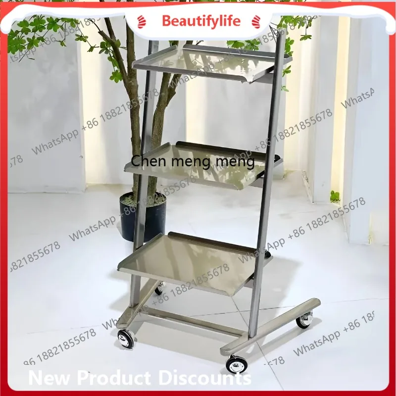Discounts High-end barber shop tool cart Stainless steel hair cart Foldable cart for cutting hair