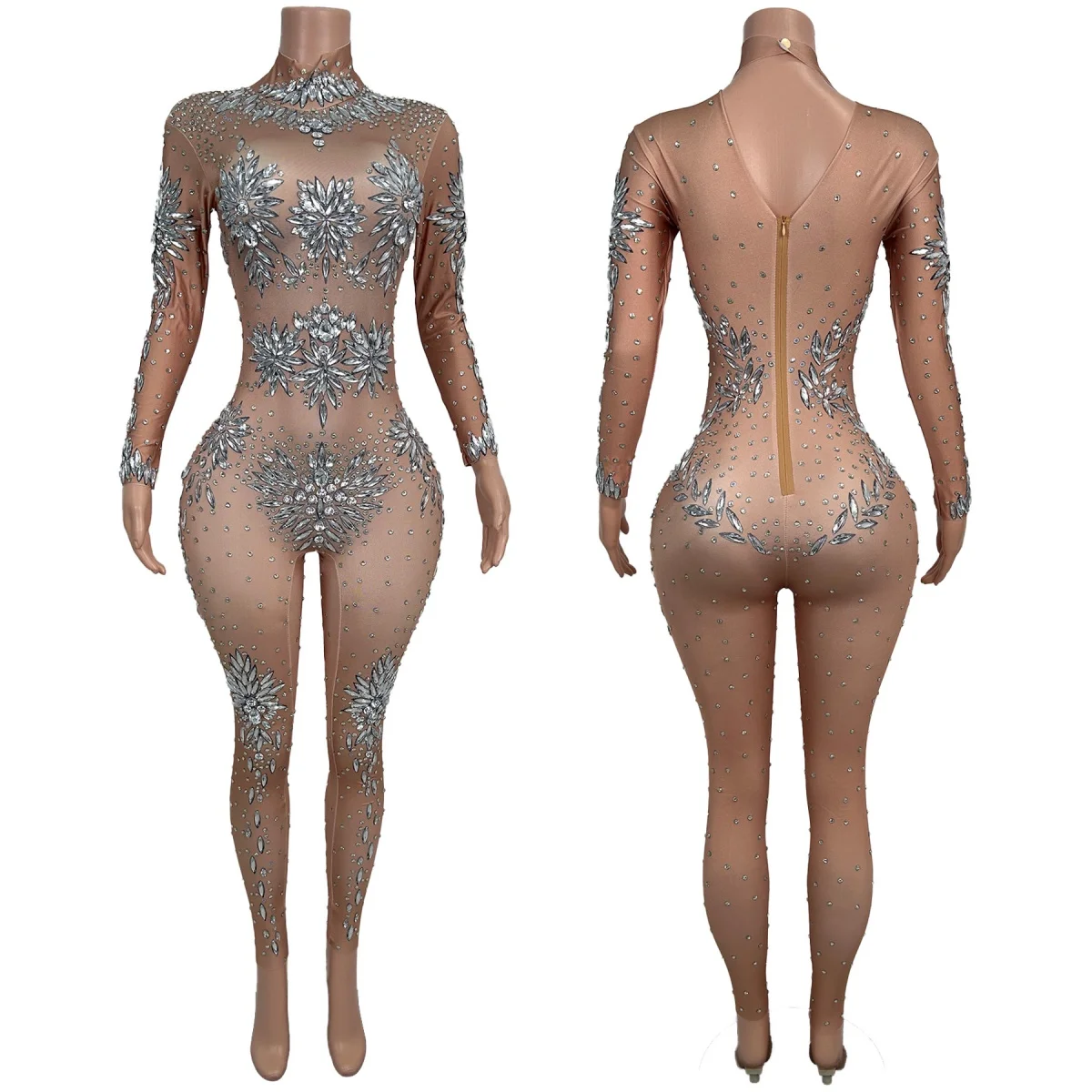 

Sparkly Rhinestones Spandex Tight Fitting Jumpsuit Stage Performance Costume Women Nightclub Party Luxury Birthday Outfit