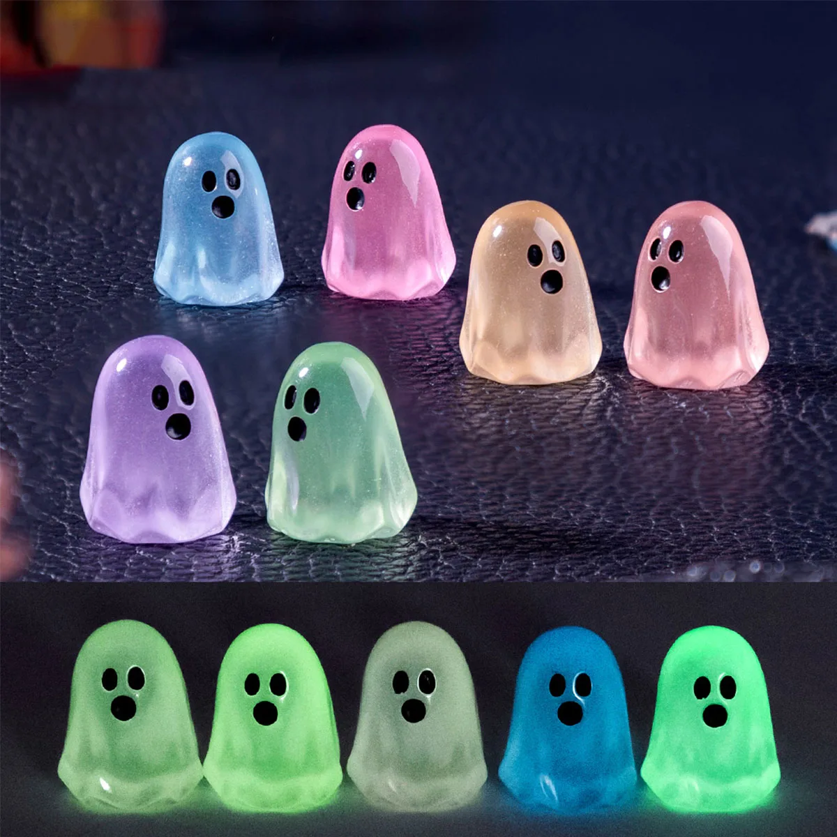 10/20 pièces lumineux multicolore Halloween Mini résine fantôme lueur dans la nuit Miniature fantôme Figurines minuscules fantôme ornements