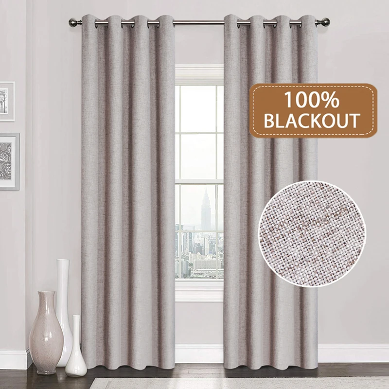 Linen 100% Blackout Curtains For Kitchen Bedroom Window Treatment  Solid Water Proof Curtains for Living Room Custom Made