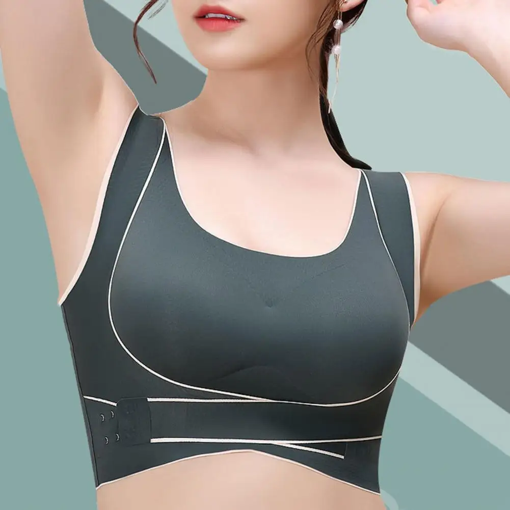 Women Bra No Steel Ring Front Buckle Seamless Cross Back Push Up Underwear Exercise Workout Anti-sagging Brassiere