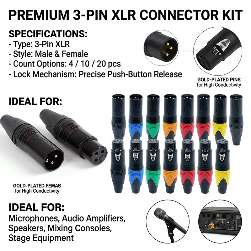 

4/10/20pcs 3-Pin XLR Male to Female Adapter Connector for Microphone Audio Amplifier Plug Converter