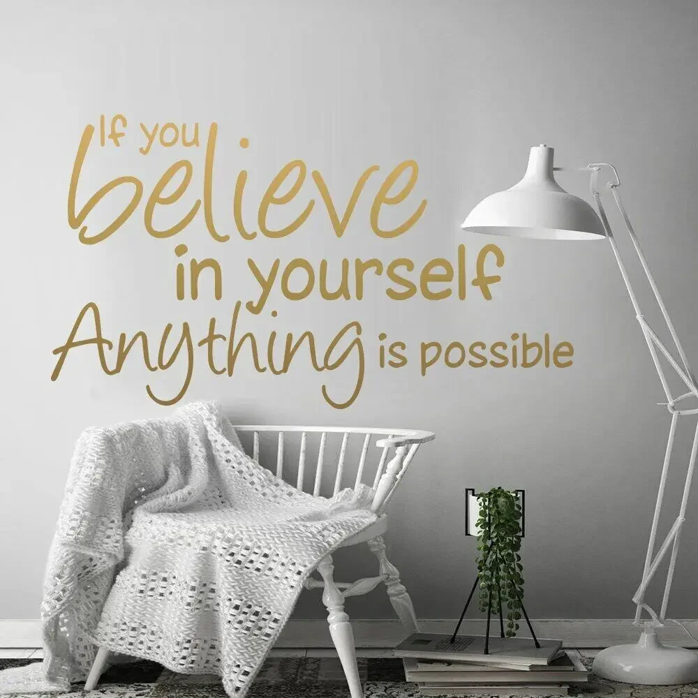 Inspirational Quotes Wall Sticker Phrase Believe Yourself Vinyl Decal Motivational Quote Wall Decor Removable Room Decoration