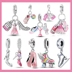 New Collection 925 Sterling Silver Winter Series Skating Ice-skate Charm Charms Fit DlY Bracelet Necklaces Jewelry Fine Gifts