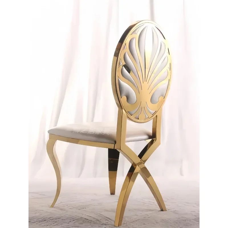 2025 new light luxury stainless steel round back fancy gold Internet celebrity metal chair dining chair electroplated backrest h