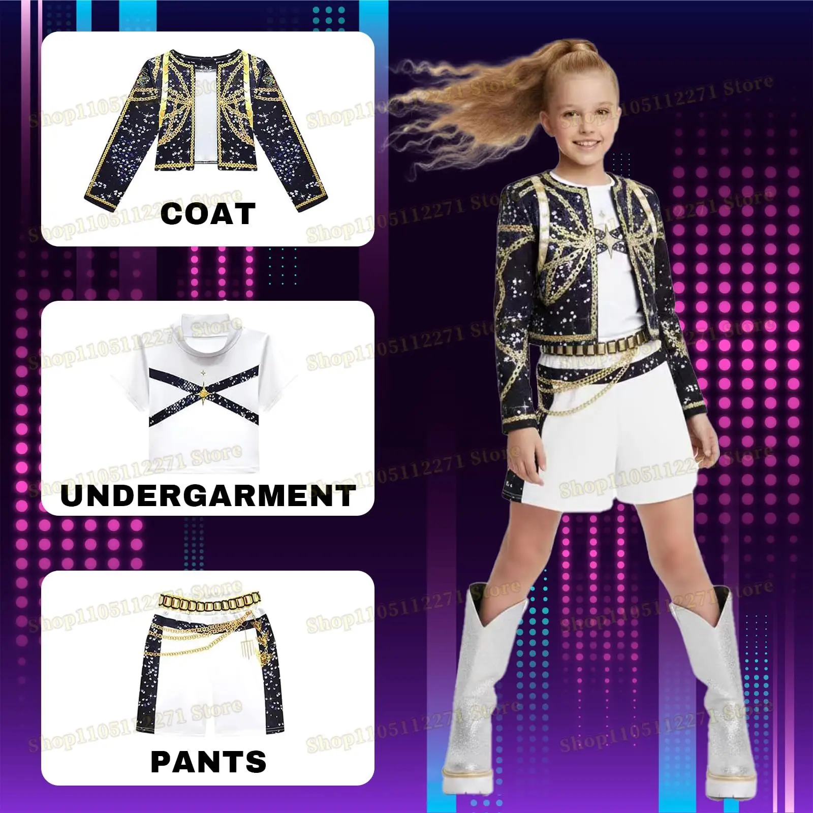 

Hot Kid Girls K-Pop Rumi Zoey Mira Cosplay Costume Demon Hunters Match Singer Performance Outfits Adult Child Halloween Uniform