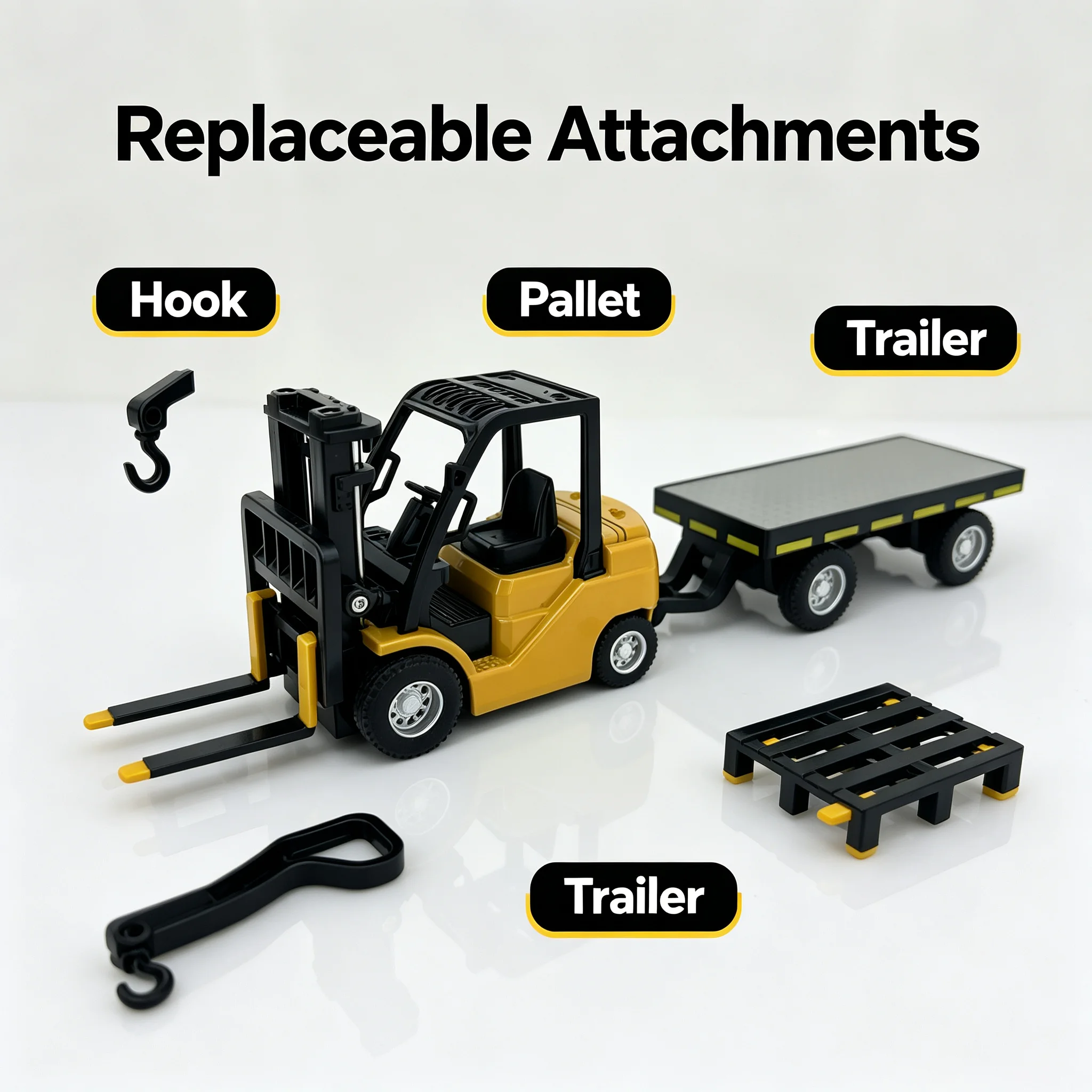 1:64 Mini RC Alloy Forklift Remote Control Engineering Car, Replaceable Pallet Hook, APP & Controller Dual Control Children Toy