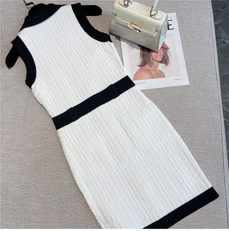 High Quality Women Summer New Korean Version Temperament Ladies Contrast Color Polo Collar Sleeveless Knitted Dress