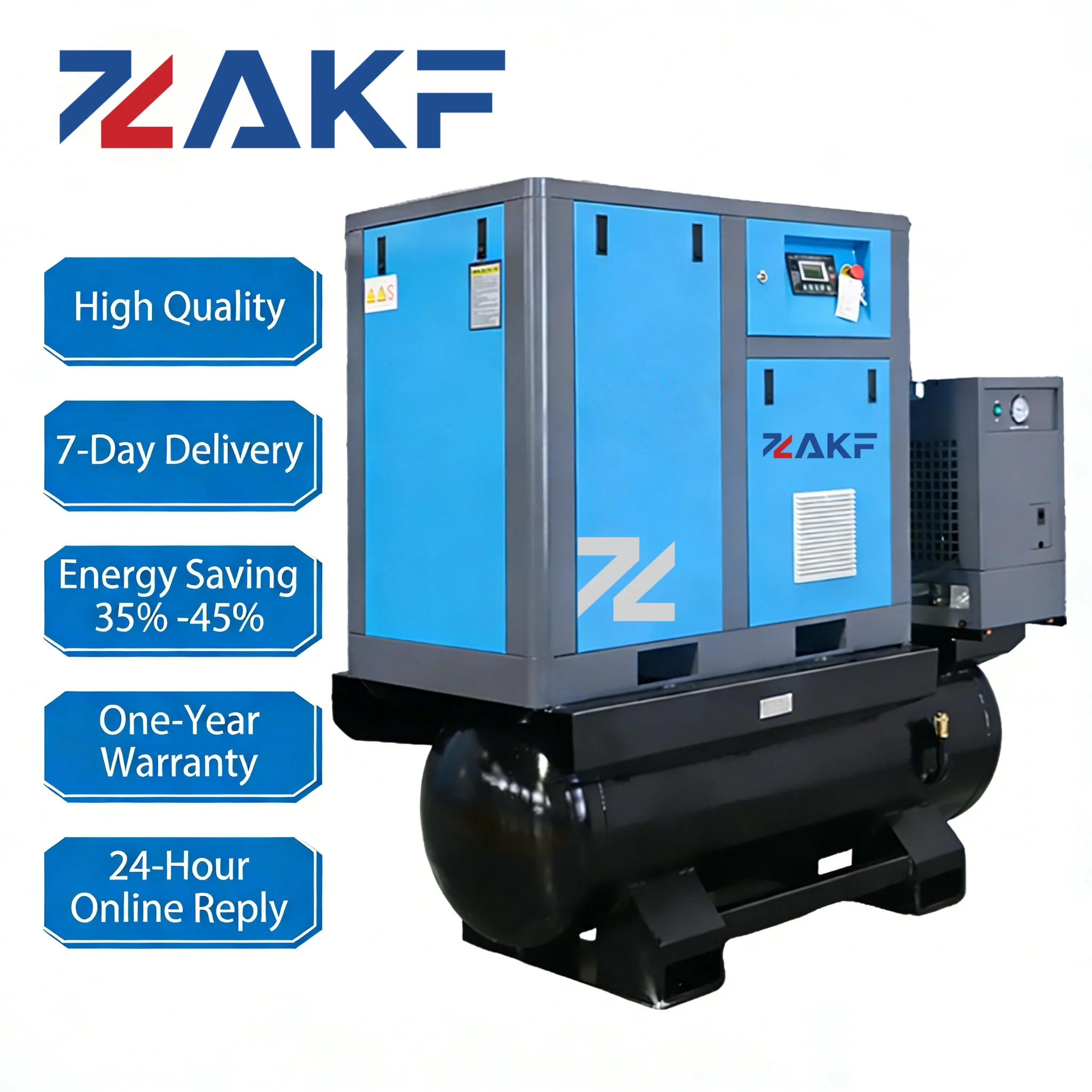 ZAKF Stationary Three Phase Screw Air Compressor 7.5hp 5.5kW 380V 0.5cbm/min Air Capacity Air Cooled Engine Bearing