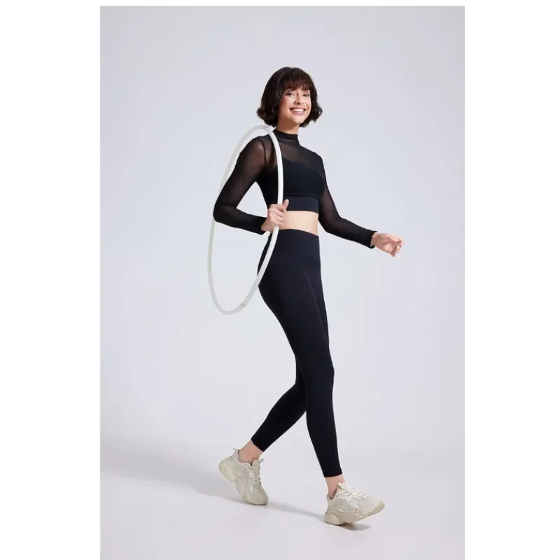 Sexy Mesh  Long Sleeved Bra Sportswear, Running Quick Drying Sports Bra, 1 Cup Fitness Top, Tight Pants