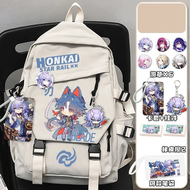 28x13x43cm czarny biały, Honkai: Star Rail, torby szkolne dla dzieci i nastolatków, plecaki anime Mochilas o dużej pojemności dziewczęce chłopięce