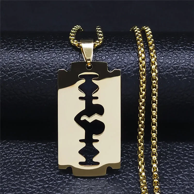 Blade Stainless Steel Long Necklace Men/Women Gold Color Punk Goth Gothic Steampunk Grunge Necklaces Jewery collier  N2243S03