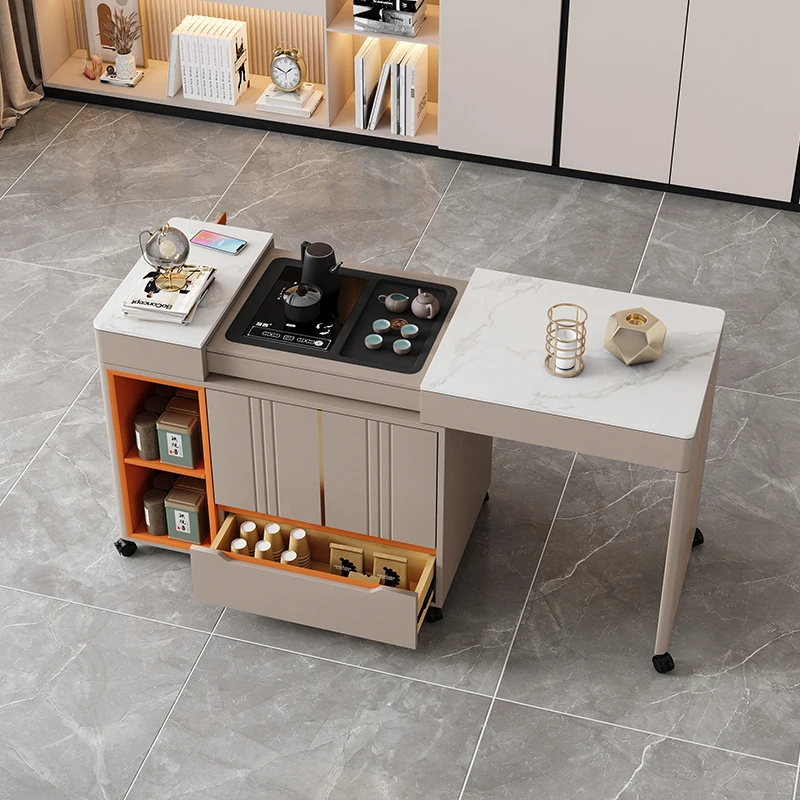 

New rock slab liftable combination light luxury modern high-end simple balcony tea table office tea table