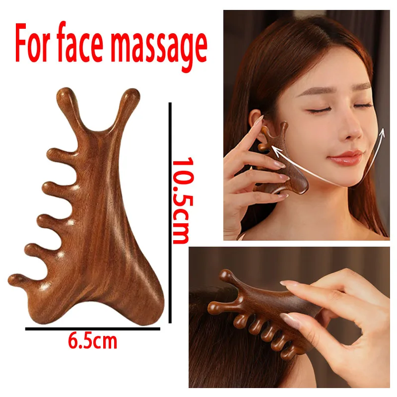 Peigne de massage en bois pour méridiens, brosse de massage pour la tête, le visage et le cuir chevelu, favorise la circulation sanguine, outil de grattage corporel Guasha AMS07 (1 ou 2 pièces)
