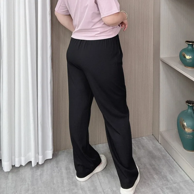 Ice Silk Cool Wide Leg Pants Women Summer Thin Plus Size High Waist Casual Straight Long Trousers