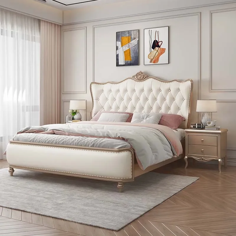 Aesthetic Marriage Bed European King Size Multifunctional Bedroom Bed Luxury Wood Cama Furniture