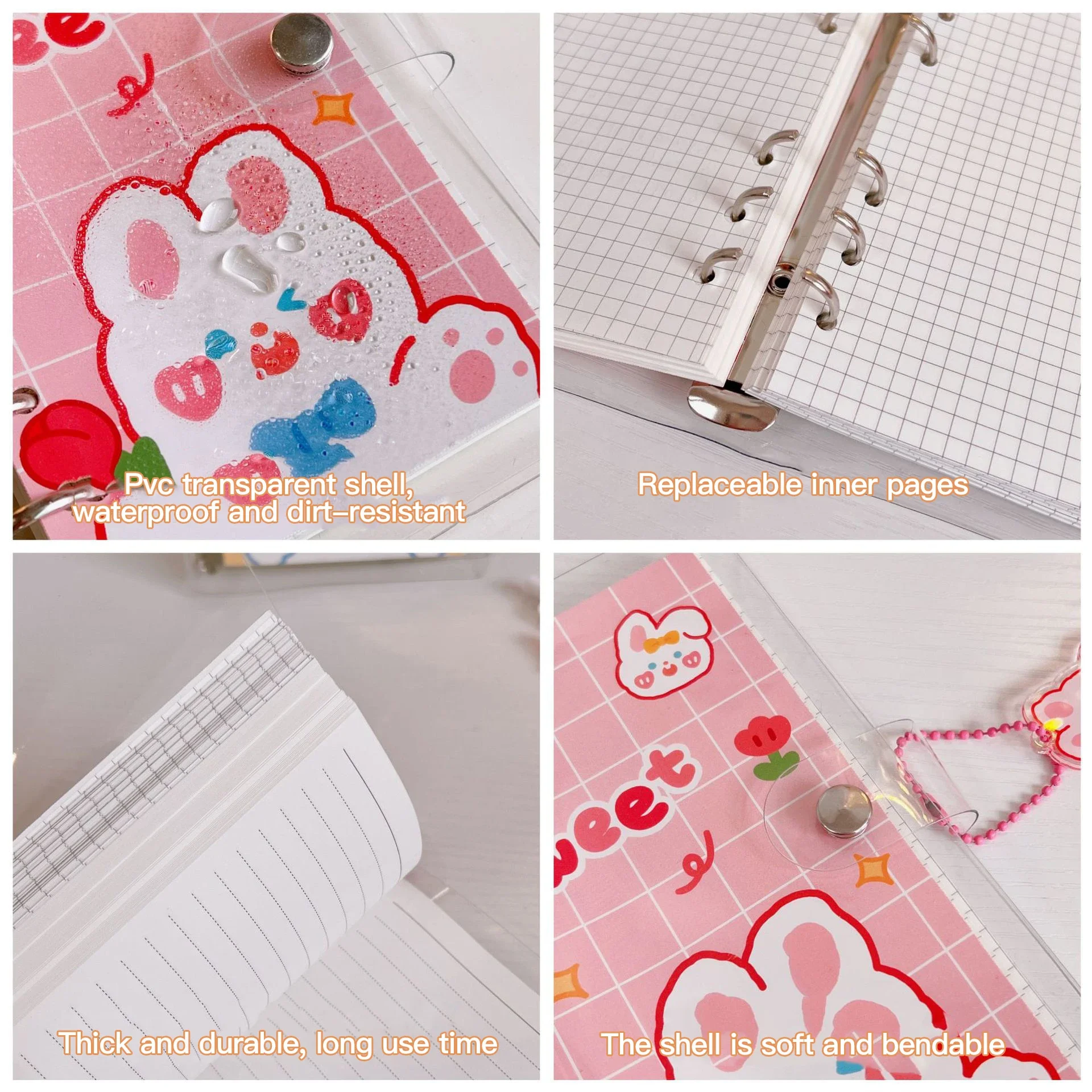 Kawaii PVC Loose-leaf Notebook Cover Hand-book DIY Transparent Coil Sprial Books Cute Agenda Journal Planner journal notebook