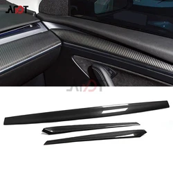 AFDT For Tesla Model 3 Model Y 2021-2023 Real Carbon Fiber Interior Dashboard Cover Door Panel Strips Trim