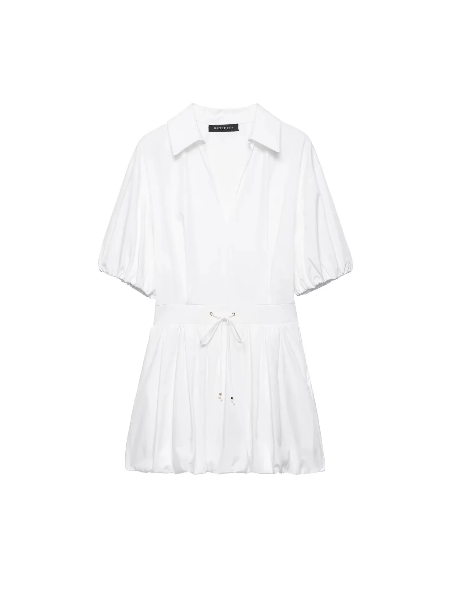 

Withered Spring New Women's Fluffy Hem Short Sleeved Flip V-neck Poplin Mini Dress