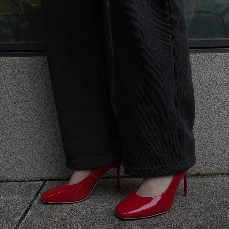 Women’s Real Leather High Heel Pumps - Square Toe Dress Shoes