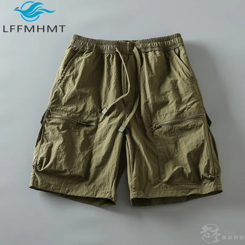 

Свободные повседневные шорты-карго в американском стиле с несколькими карманами, мужские летние быстросохнущие однотонные простые базовые уличные брюки средней длины