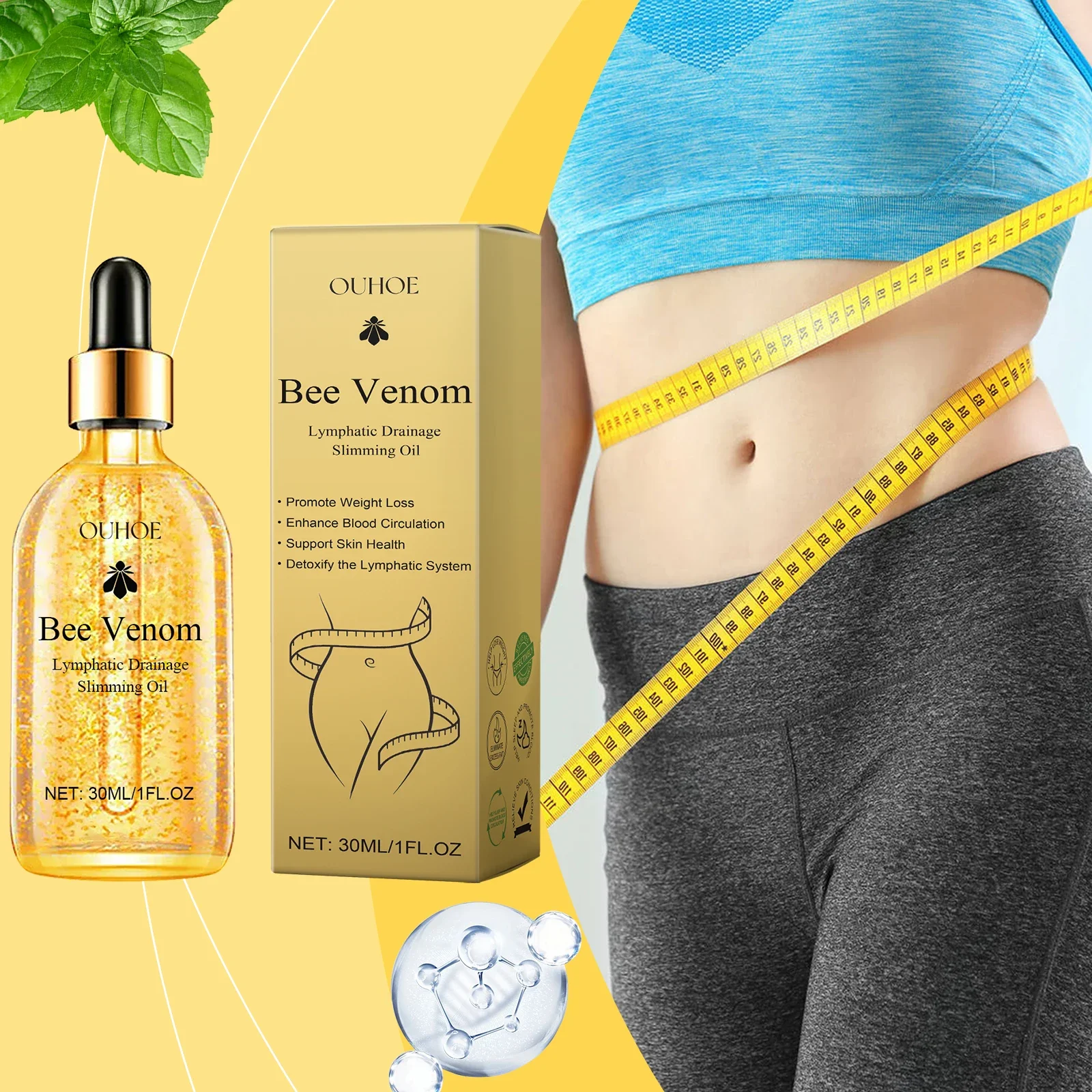 Bee Venom Body Care Oil - Massage Firming Whole Body Shaping Slimming Body Belly Care Oil, Skin Tightening Anti Cellulite Massage Essential Oil for Waist Abdomen Thighs, Hydrating Firming Body Serum for Sagging Skin Stretch Marks, Beauty Skincare Women