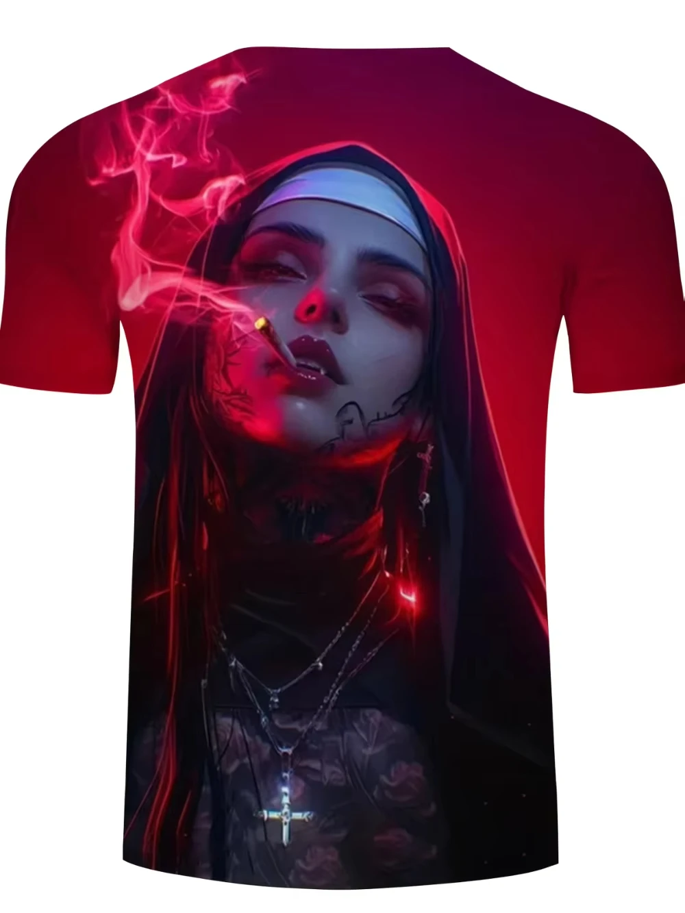 Halloween Smoking Nun graphic T-shirt 3d Printing Summer Leisure Dry Quickly Men's T-Shirt Children's Clothing Tee Y2k Woman