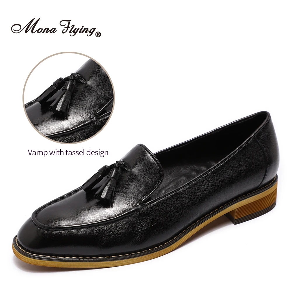 Mona Flying mocassini con nappe in vera pelle da donna Comfort fatti a mano Slip on Casual scarpe da lavoro piatte da ufficio per donna L092-3