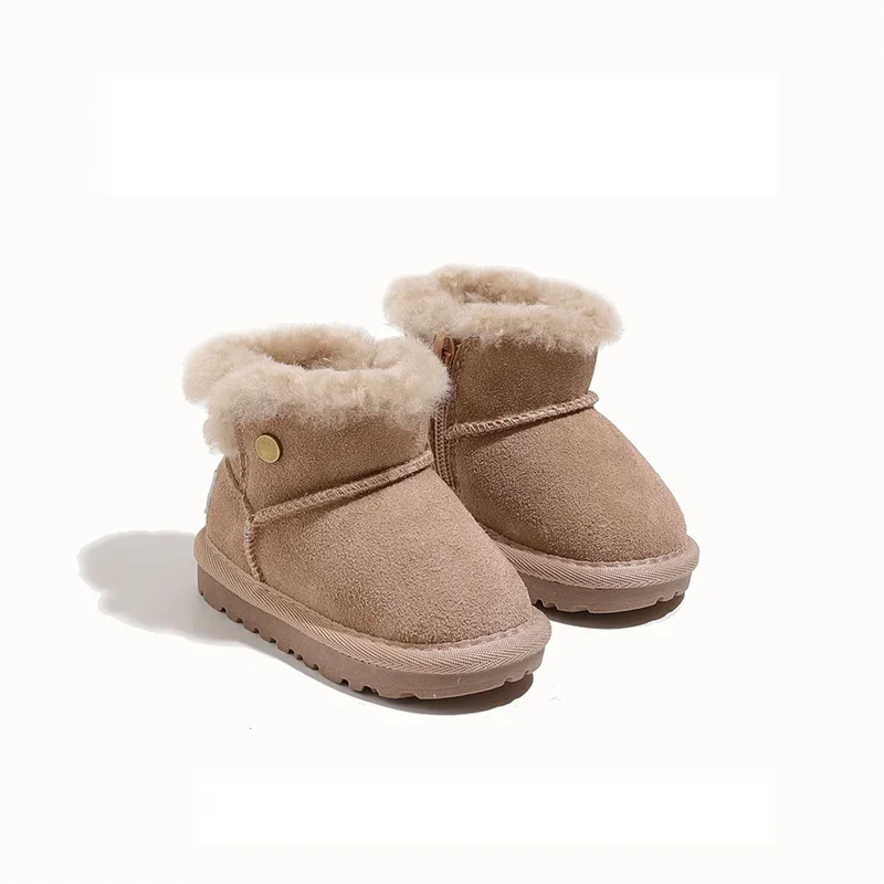 2024 novo inverno botas de neve do bebê couro quente de pelúcia sapatos infantis sola macia moda da criança meninos meninas botas 16-25