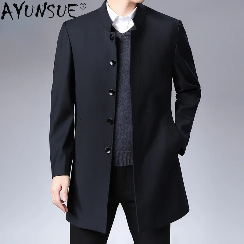 

AYUNSUE Men's Jacket Spring Autumn Wool Trench Coat Business Casual Jackets for Men Clothing Plus Size Loose Coats Chaquetas Lq